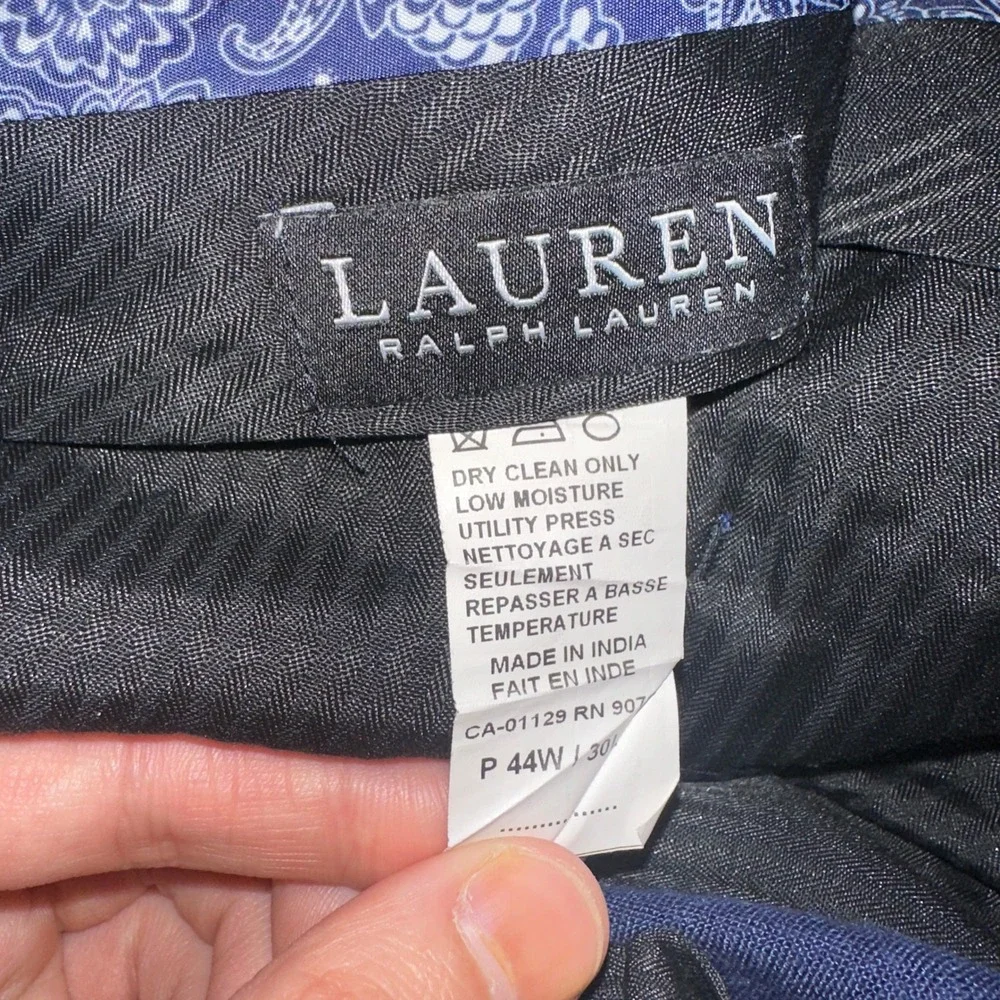 Ralph Lauren Navy Blue Linen Trousers Flat Front Mens Pants 44x26